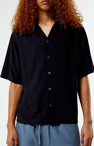 Recycled Solid Black Oversized Camp Shirt image number 2
