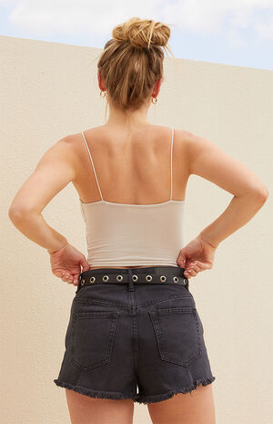 Black Ripped Vintage High Waisted Denim Shorts image number 4