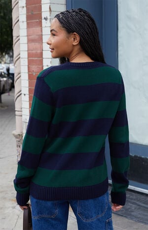 Blue & Green Brianna Striped Thick Knit Sweater image number 3
