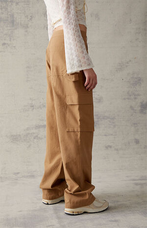 Brown Linen Straight Leg Cargo Pants image number 3