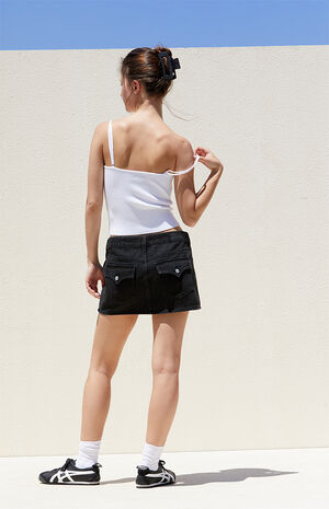 Black Low Rise Micro Denim Mini Skirt image number 4