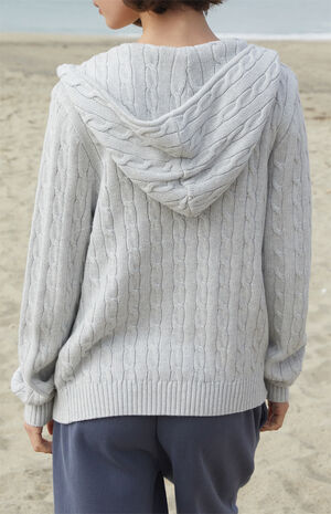Silver Cable Knit Zip Up Sweater Hoodie image number 3