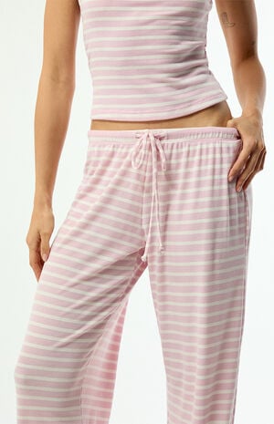 Pink & White Lounge Striped Baggy Pants image number 5