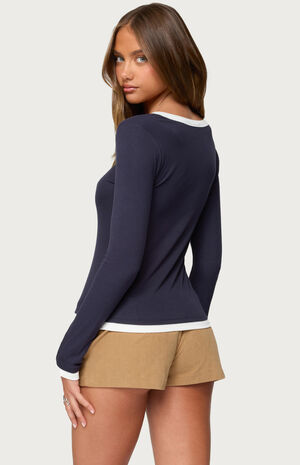 Contrast Layered Look Henley Top image number 3