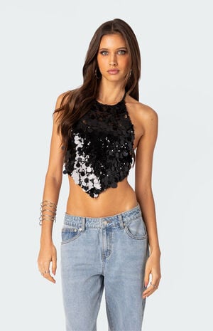 Caelia Sequin Open Back Top image number 4