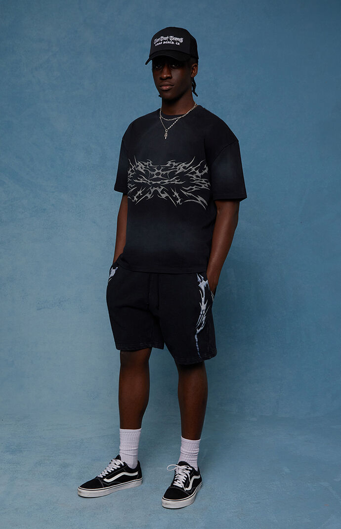 Pacsun Black Graphic Fleece Volley Sweat Shorts | Pacsun