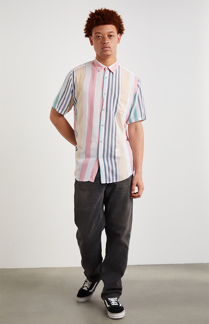 Holiday Striped Short Sleeve Button Up Shirt
