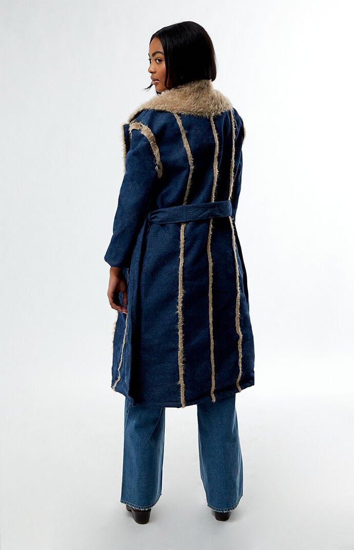 Daisy Street Denim Faux Fur Trim Trench Coat PacSun
