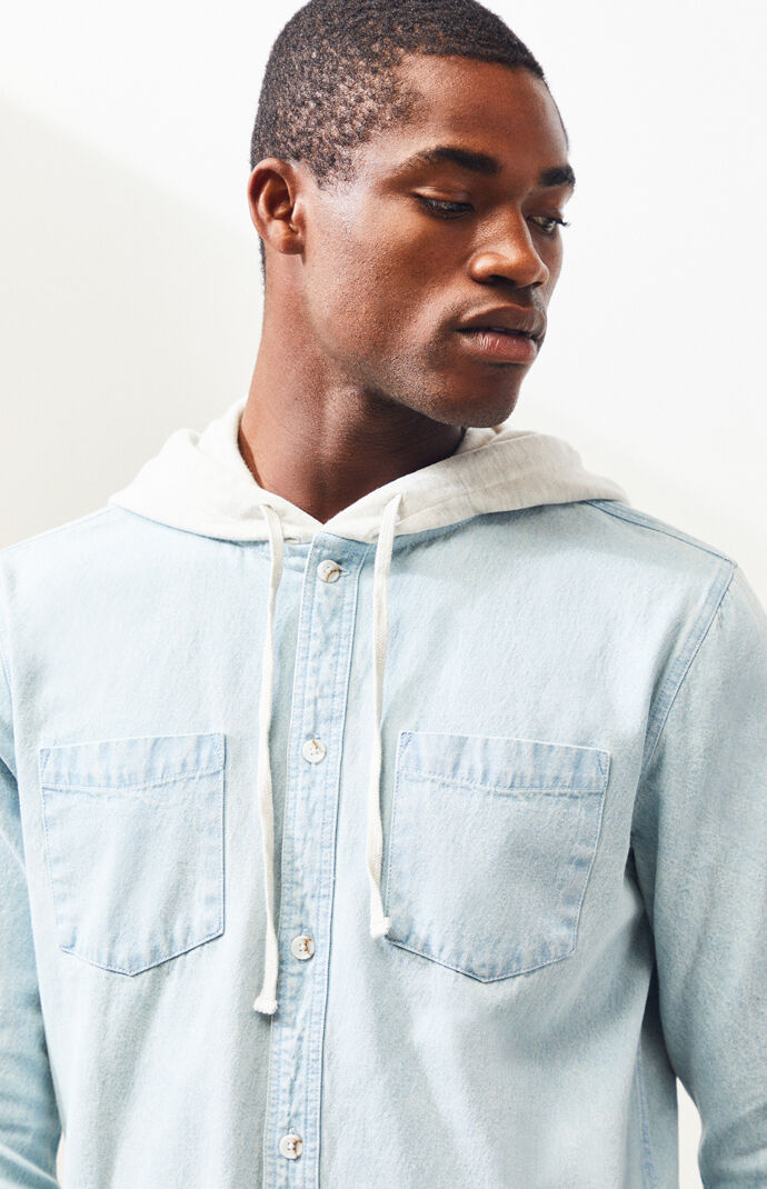 hooded button up shirt