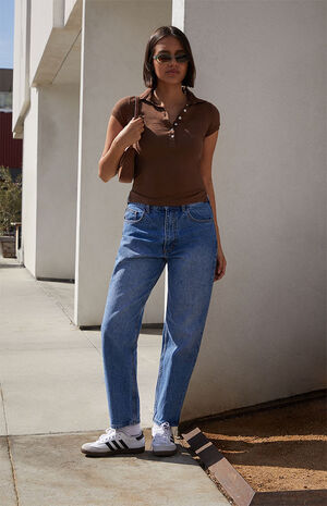 Brown Short Sleeve Polo Top image number 4