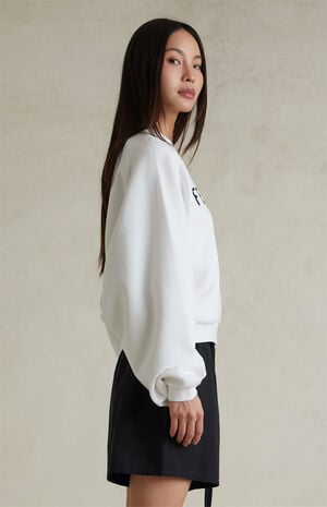 Women's Bright White Fleece Cropped Crew Neck Sweatshirt image number 3