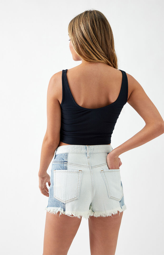 Two-Tone High Waisted Denim Festival Shorts