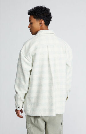 Gray Wooly Plaid Textured Shacket image number 3