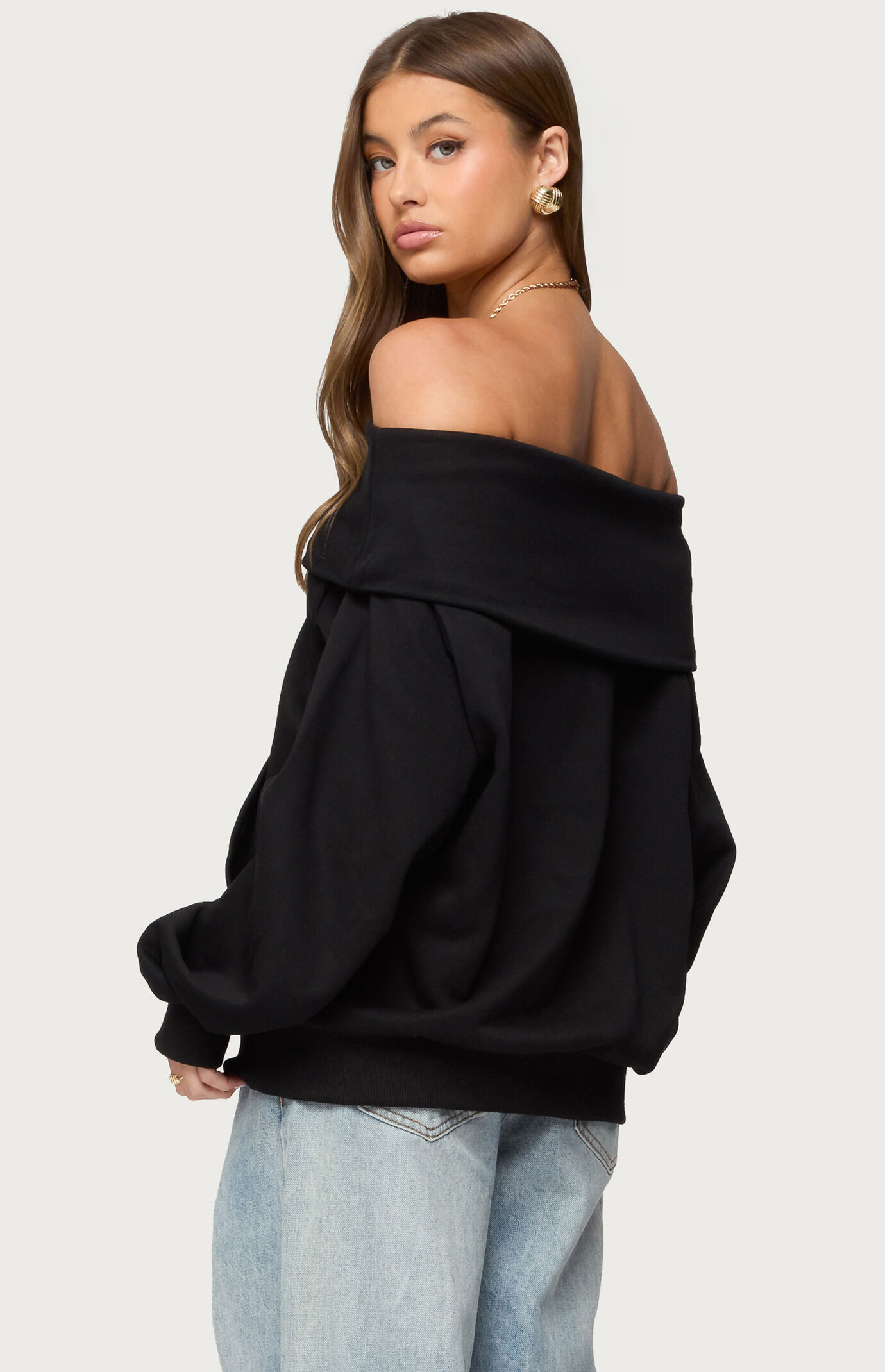 Edikted Ashlee Oversized Foldover Sweatshirt