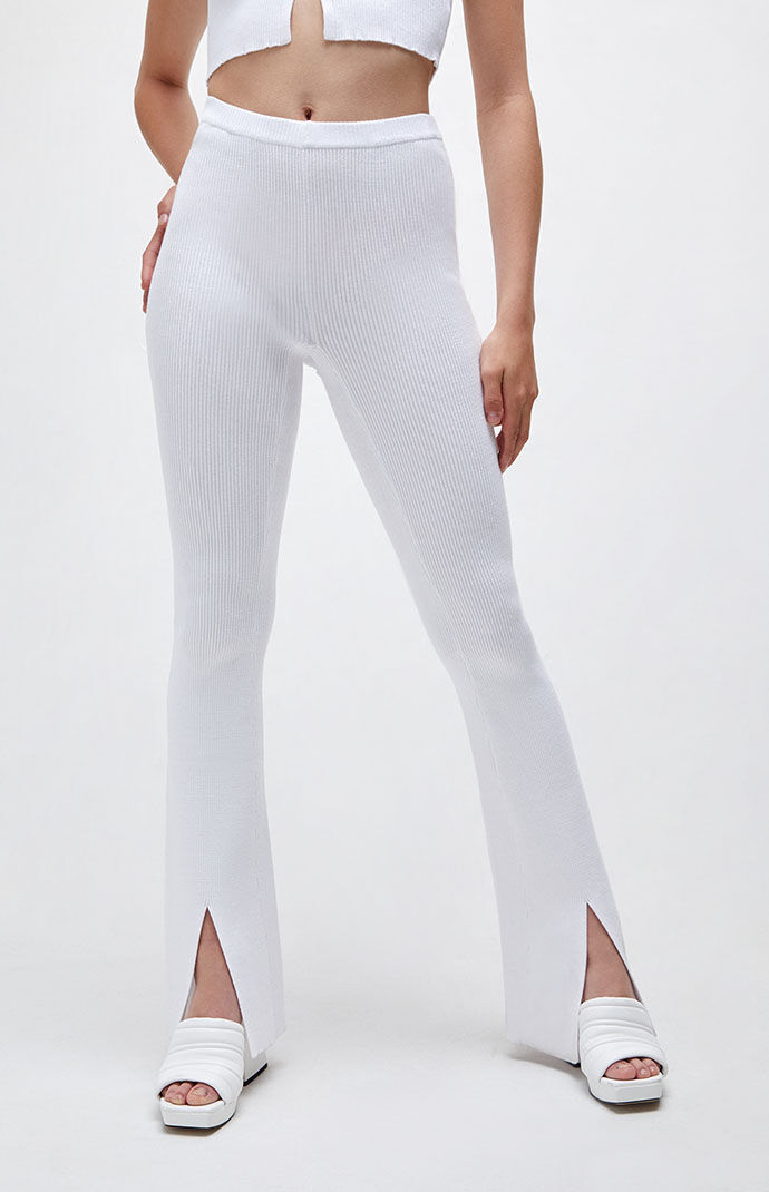Kendall \u0026 Kylie Women's Split Sweater Flare Pants in White - Size Large