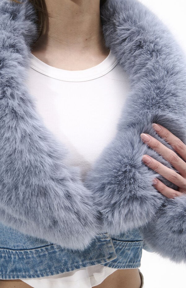 AZALEA WANG Gisele Denim Faux Fur Jacket