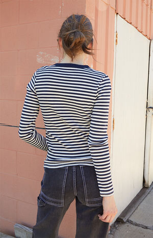 Black & White Striped Hailie Basic Long Sleeve Top image number 3