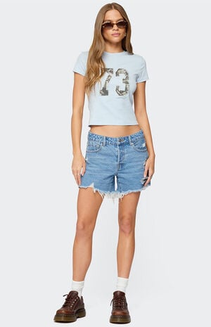 Cale Distressed Low Rise Denim Shorts image number 1