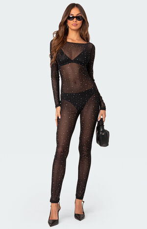 Kristine Sheer Mesh Rhinestone Jumpsuit image number 4