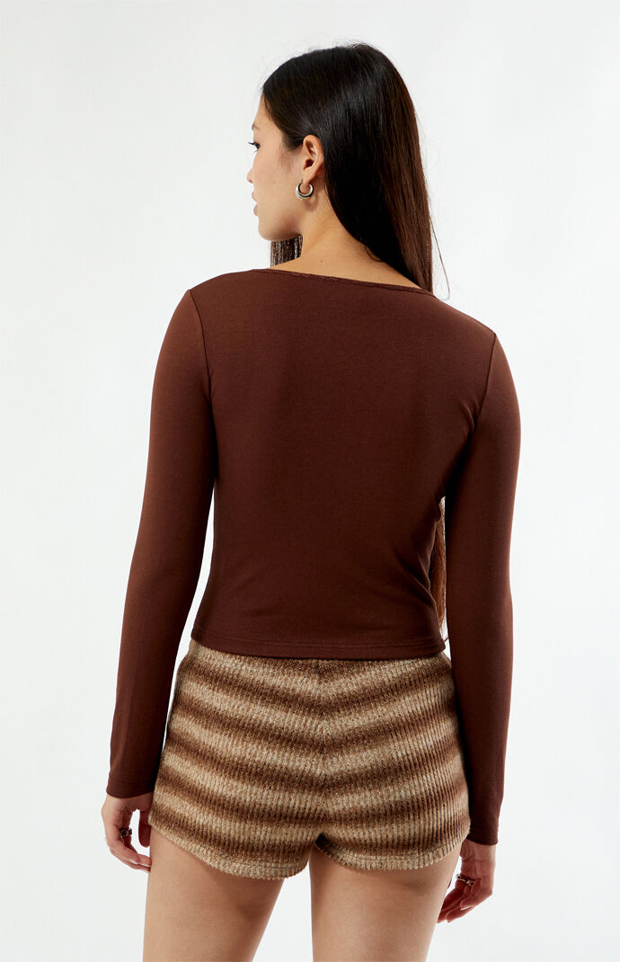 Your Favorite Zoey V-Neck Lace-Up Long Sleeve Top | Pacsun