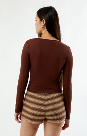 Your Favorite Zoey V-Neck Lace-Up Long Sleeve Top | PacSun