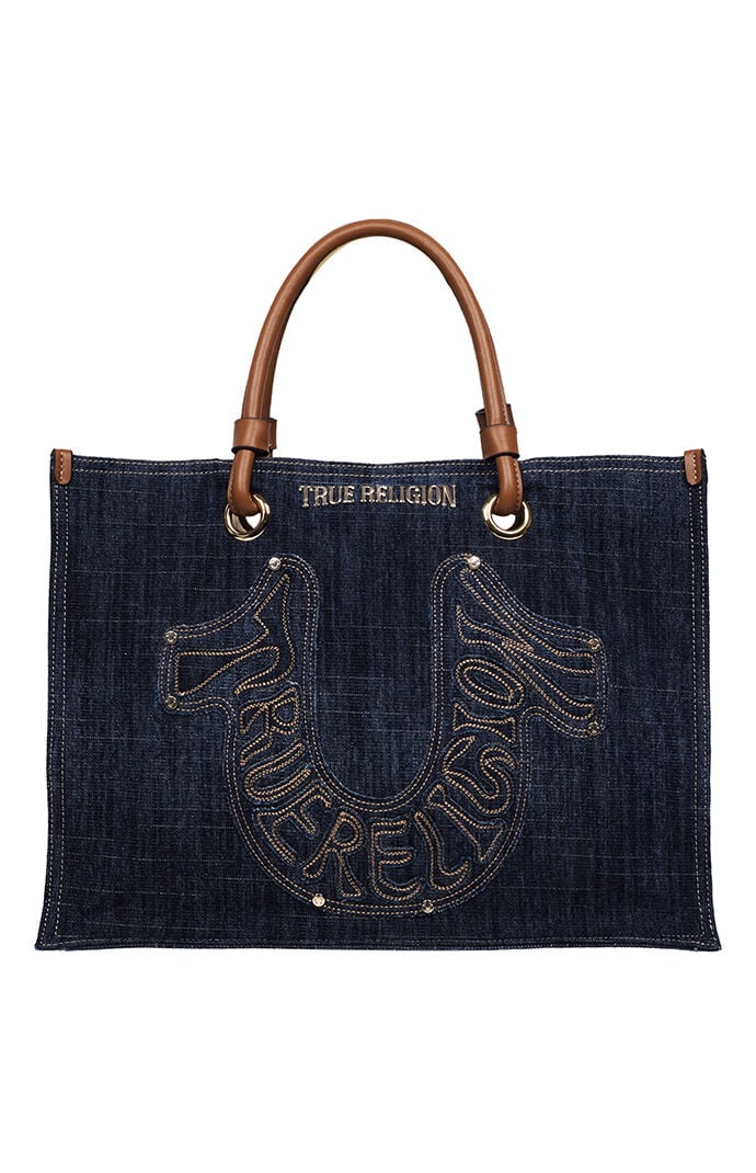 True Religion Andi Horseshoe Applique Denim Tote Bag