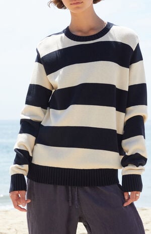 Navy & White Striped Thick Knit Sweater image number 1