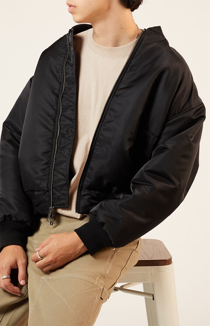 PacSun Black Nylon Bomber Jacket PacSun