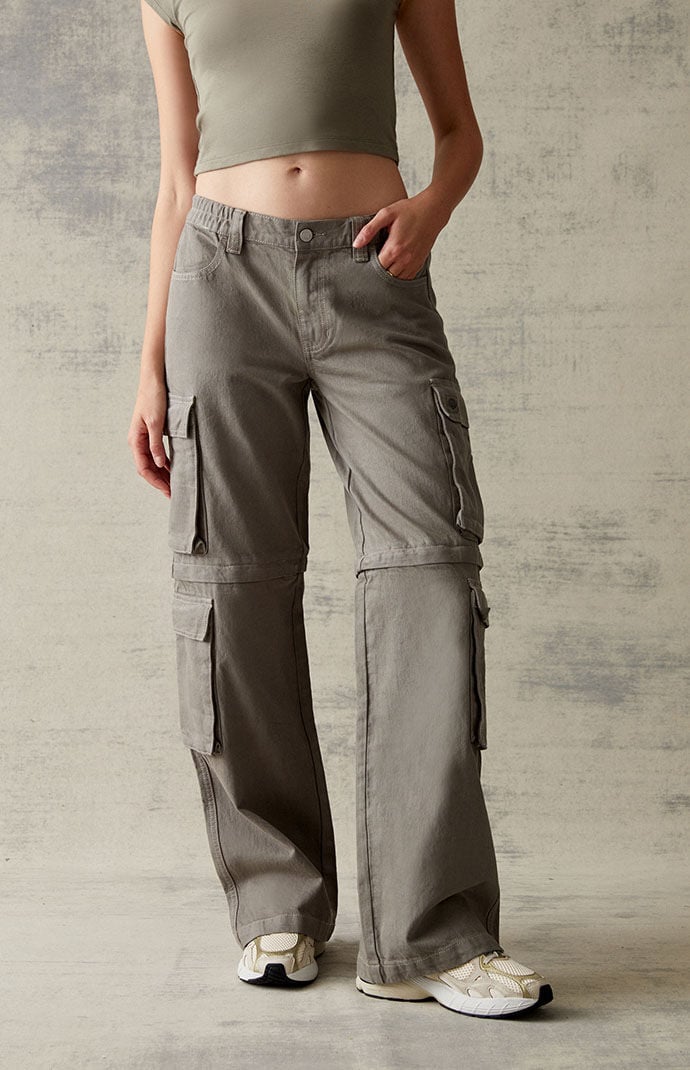 PacSun Sage Grey Zip Off Low Rise Puddle Pants