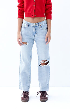 '90s Straight Leg Jeans Stretch Ripped Light Indigo image number 2