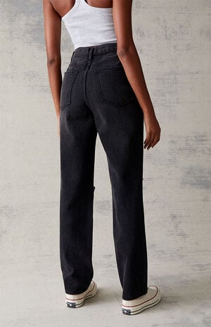 Eco Black Distressed Dad Jeans image number 4