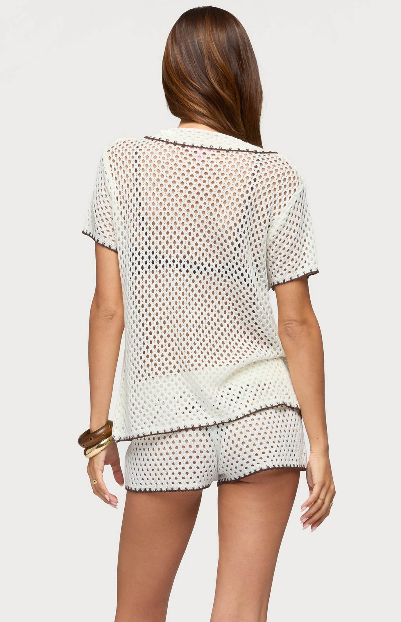 Edikted Rocca Contrast Button Up Crochet Top