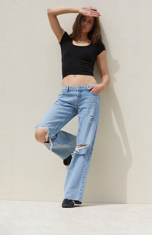 Medium Indigo Low Rise Girlfriend Jeans image number 1