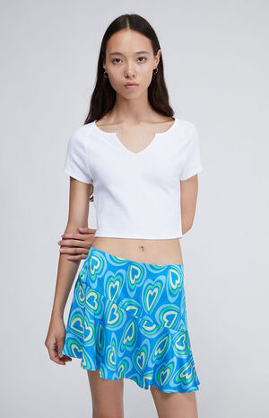 Recycled Blue Heart Print Low Rise Mini Skirt image number 1