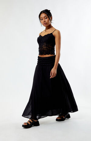 Black Cotton Tiered Maxi Skirt image number 5