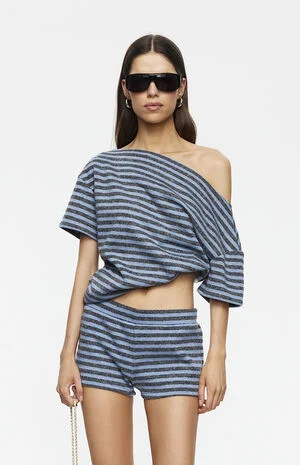 Wildlands Grey & Blue One Shoulder Top image number 1