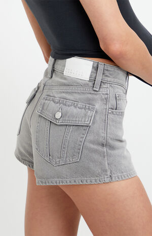 Ivy High Waisted Festival Jean Shorts Button Gray image number 2