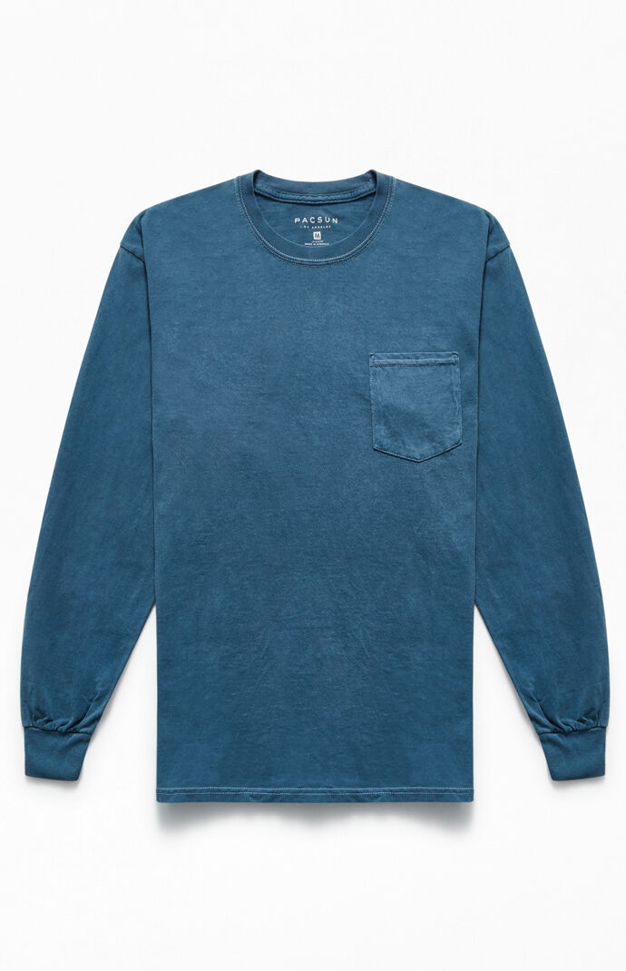 Navy Vintage Wash Pocket Long Sleeve T-Shirt