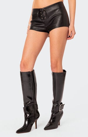 Wilde Lace Up Faux Leather Shorts image number 1