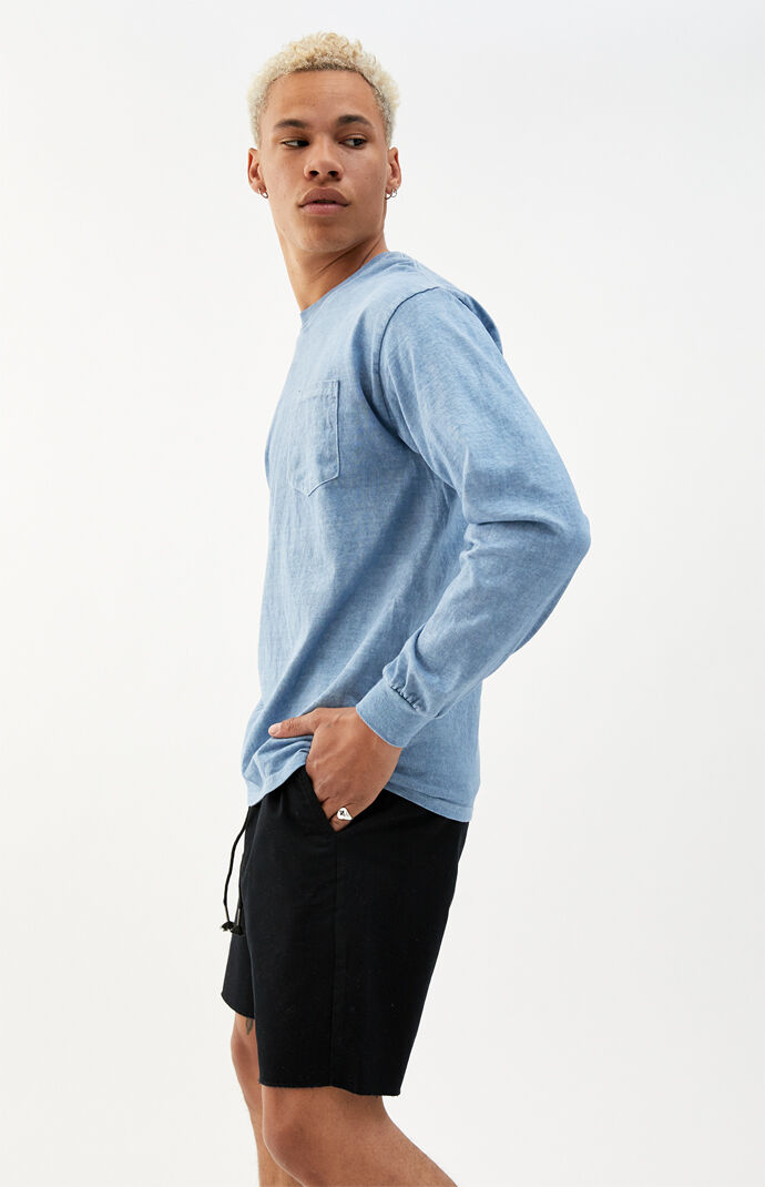 Blue Vintage Wash Pocket Long Sleeve T-Shirt