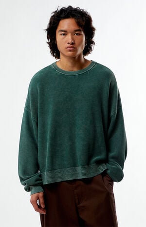 Green Textured Crew Neck Sweater