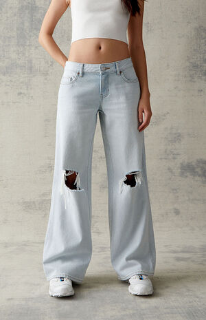 Eco Light Blue Ripped Low Rise Baggy Jeans image number 2
