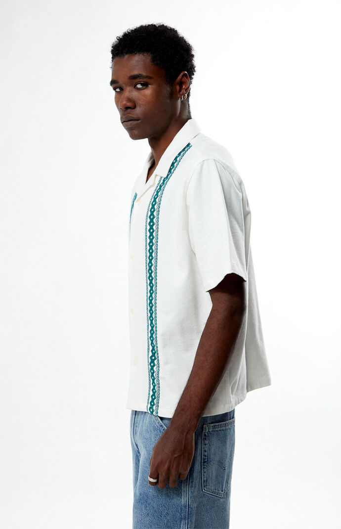 Pacsun White Embroidered Oversized Resort Camp Shirt