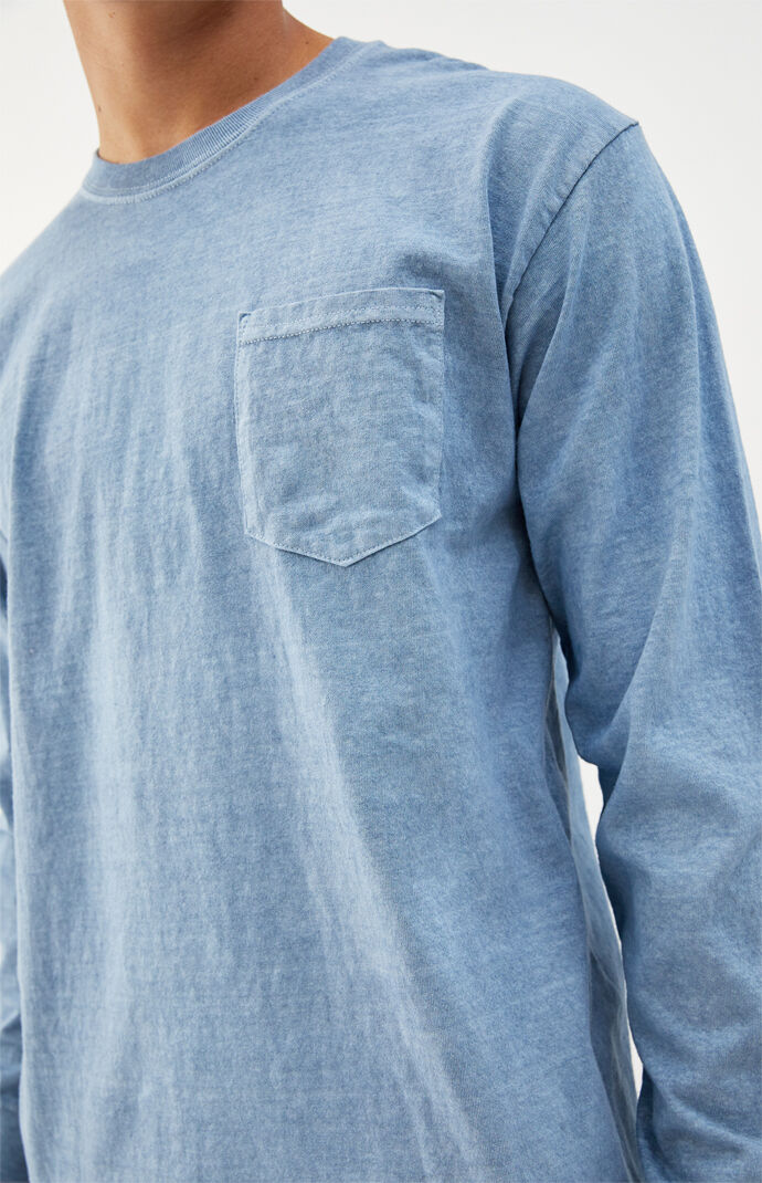 Blue Vintage Wash Pocket Long Sleeve T-Shirt