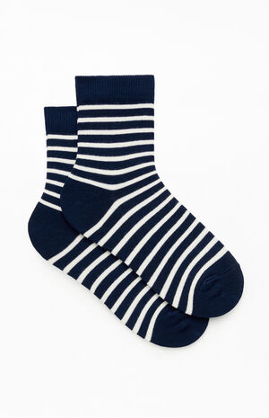 Navy & White Striped Crew Socks image number 2