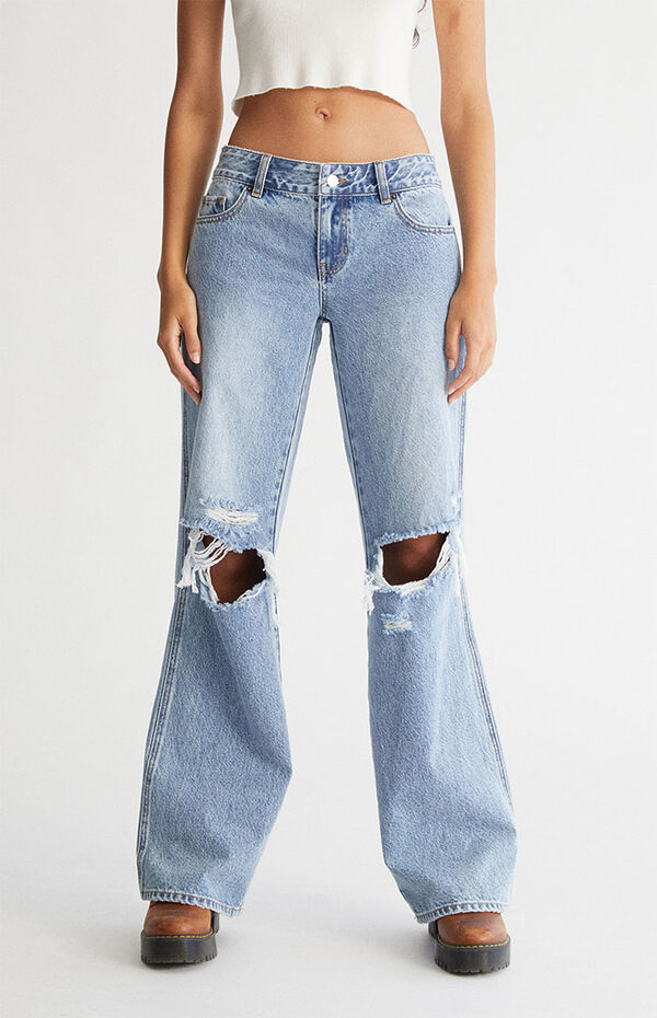 Light Blue Ripped Low Rise Baggy Jeans