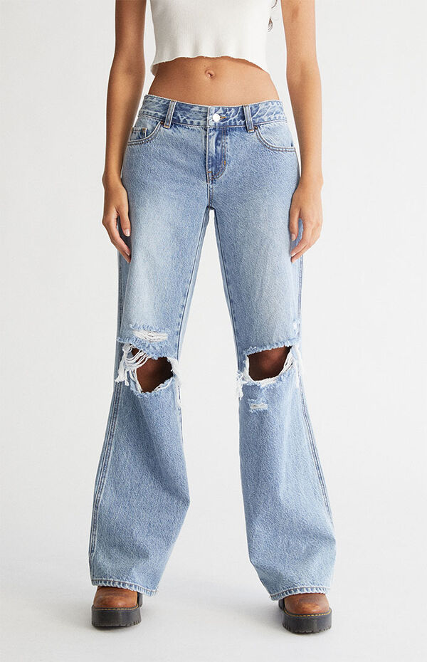blue ripped high waist tori mom jeans