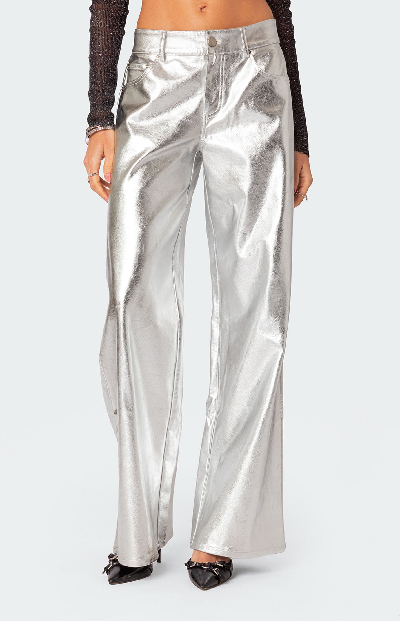 Edikted Kim Metallic Faux Leather Pants