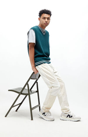 Cream Patchwork Straight Jeans image number 4