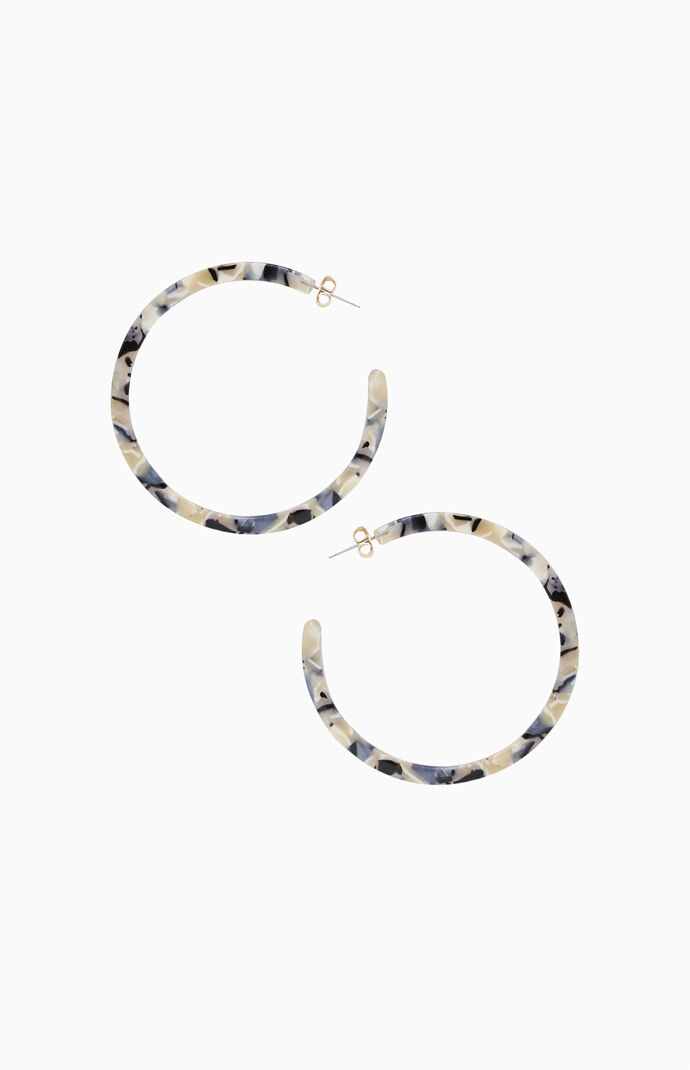 Tan & Black Marbled Resin Hoop Earrings